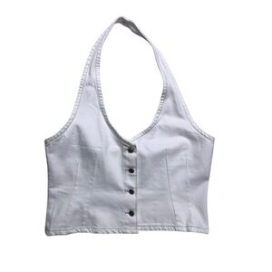 Cotton On White Denim Halter Top Button Front Vest Cropped Womens Size 10